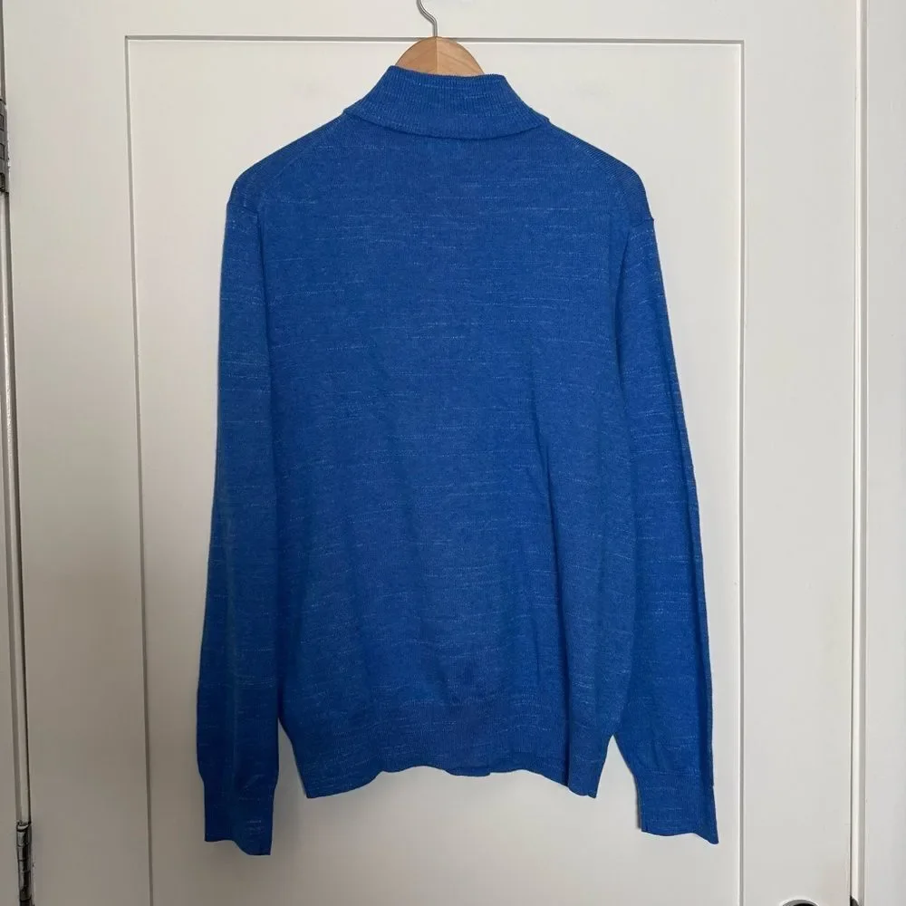 J Crew Sweater Men Sz L Blue Raglan Half Zip Long Sleeve Mock Neck Cotton Casual